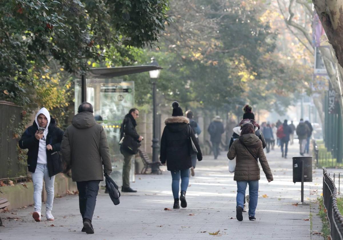 Varias personas caminan por el Paseo de Zorrilla.