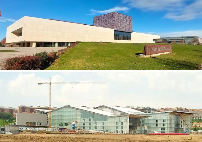 La sede de las Cortes y, debajo, construcción del centro cultural Miguel Delibes y urbanización del entorno (2006).