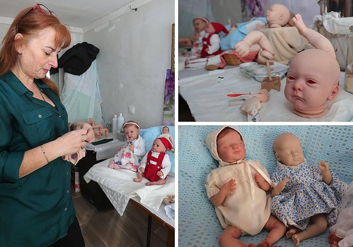 Silvia Gutiérrez, trabajando en uno de sus muñecos 'reborn'.