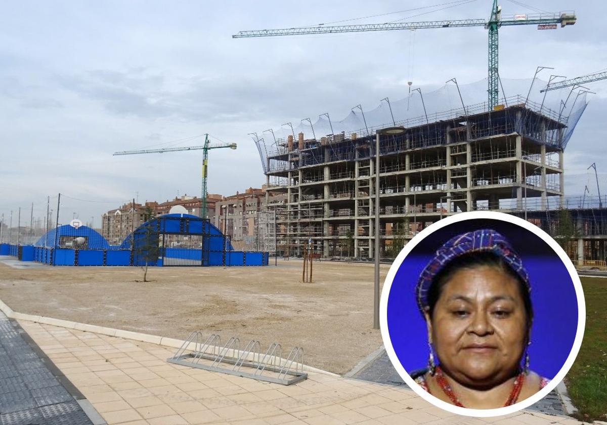 La calle Rigoberta Menchú discurre por el lateral del nuevo edificio en construcción del barrio de los cuarteles.