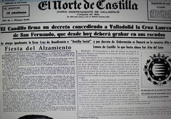 Edición de El Norte de Castilla que informa de la concesión de la Laureada por Franco.