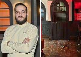 A la izquierda, el dueño del restaurante, Iván Pastor. A la derecha, los desperfectos causados por el asaltante.