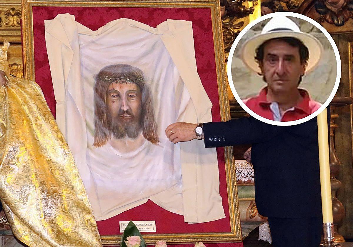 El pintor Julio Arranz y presentación del Paño de la Verónica en 2018.