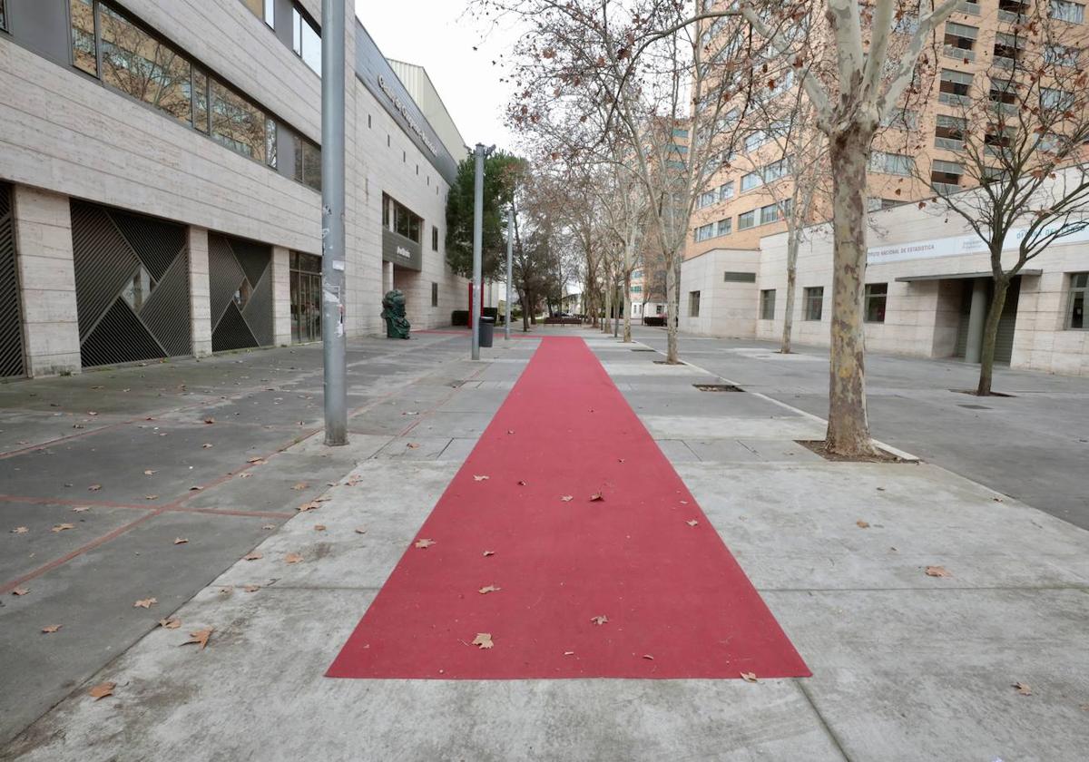 Alfombra roja en un lateral de la Feria de Valladolid un día después de la gala de los Goya.