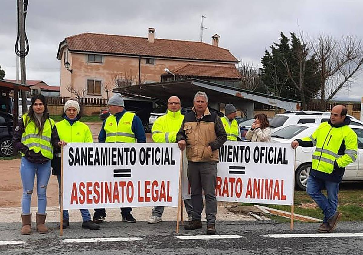 Imagen principal - Algunos momentos de las protestas agrarias de este viernes, en Venta Pinillos. 