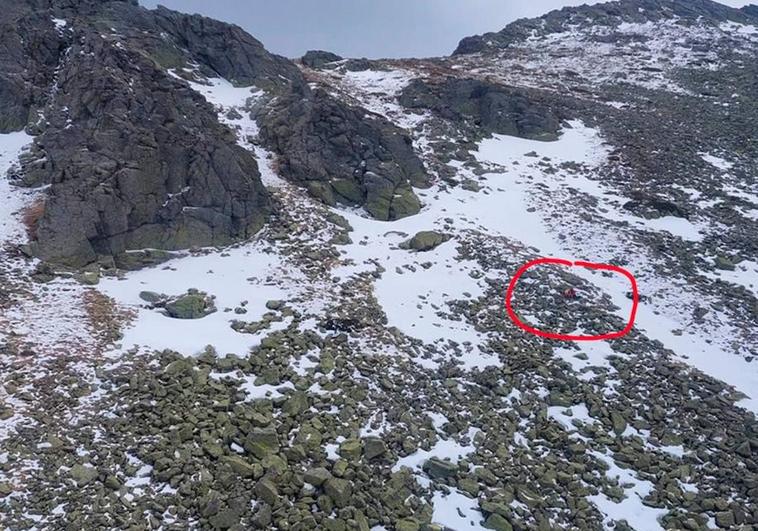 Lugar en el que se encontraba el montañero rescatado en el Risco de los Claveles.