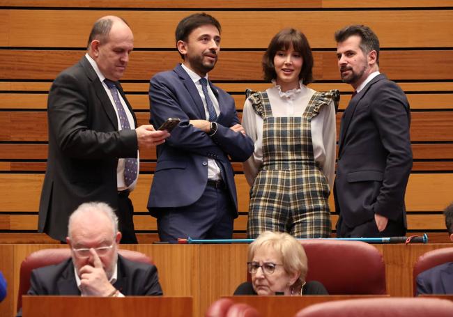 José Luis Aceves, Fran Díaz, Andrea Fernández y Luis Tudanca, en el hemiciclo en la celebración del Estatuto de Autonomía.