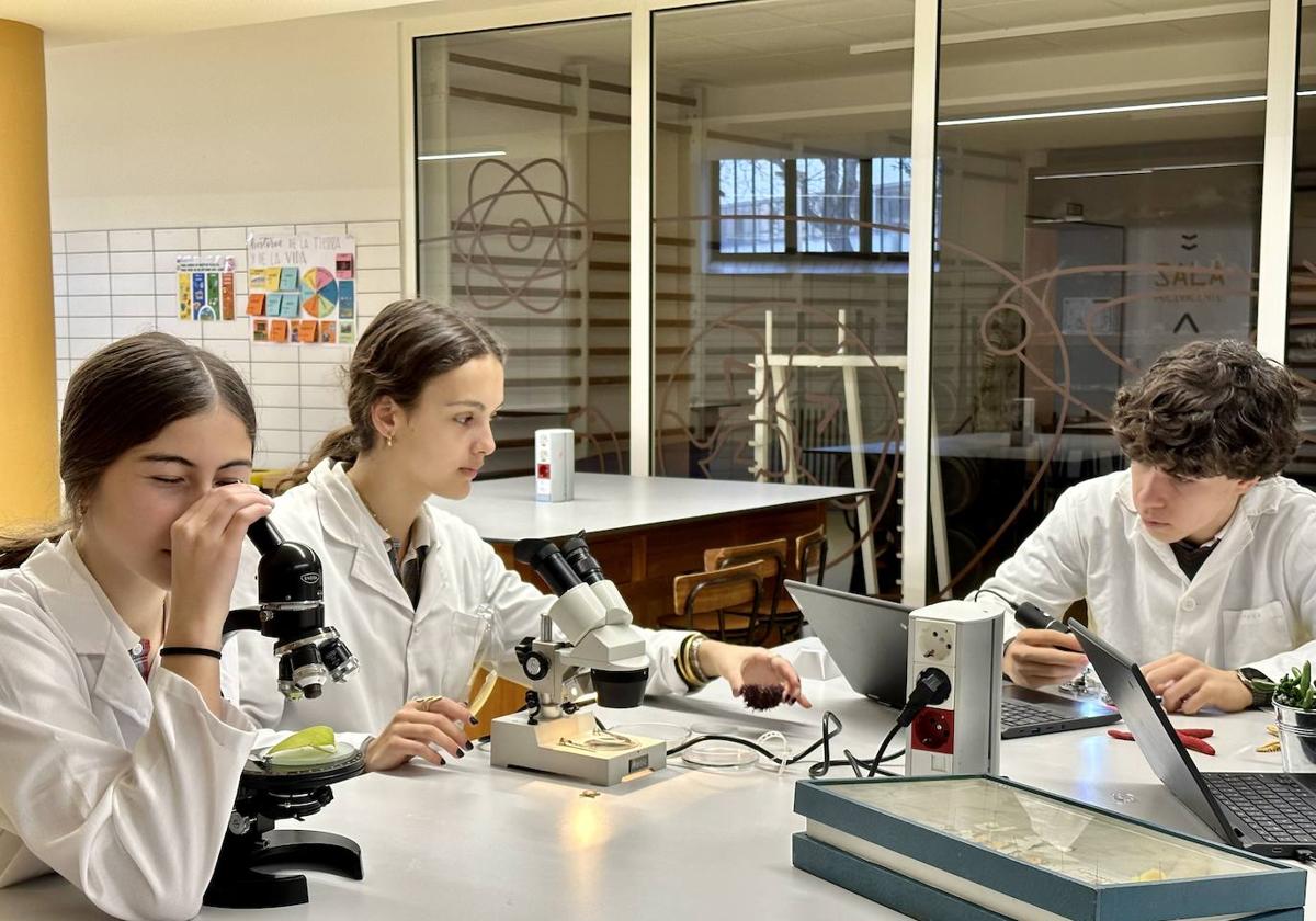 Alumnos del Colegio Compañía de María-La Enseñanza en el laboratorio.
