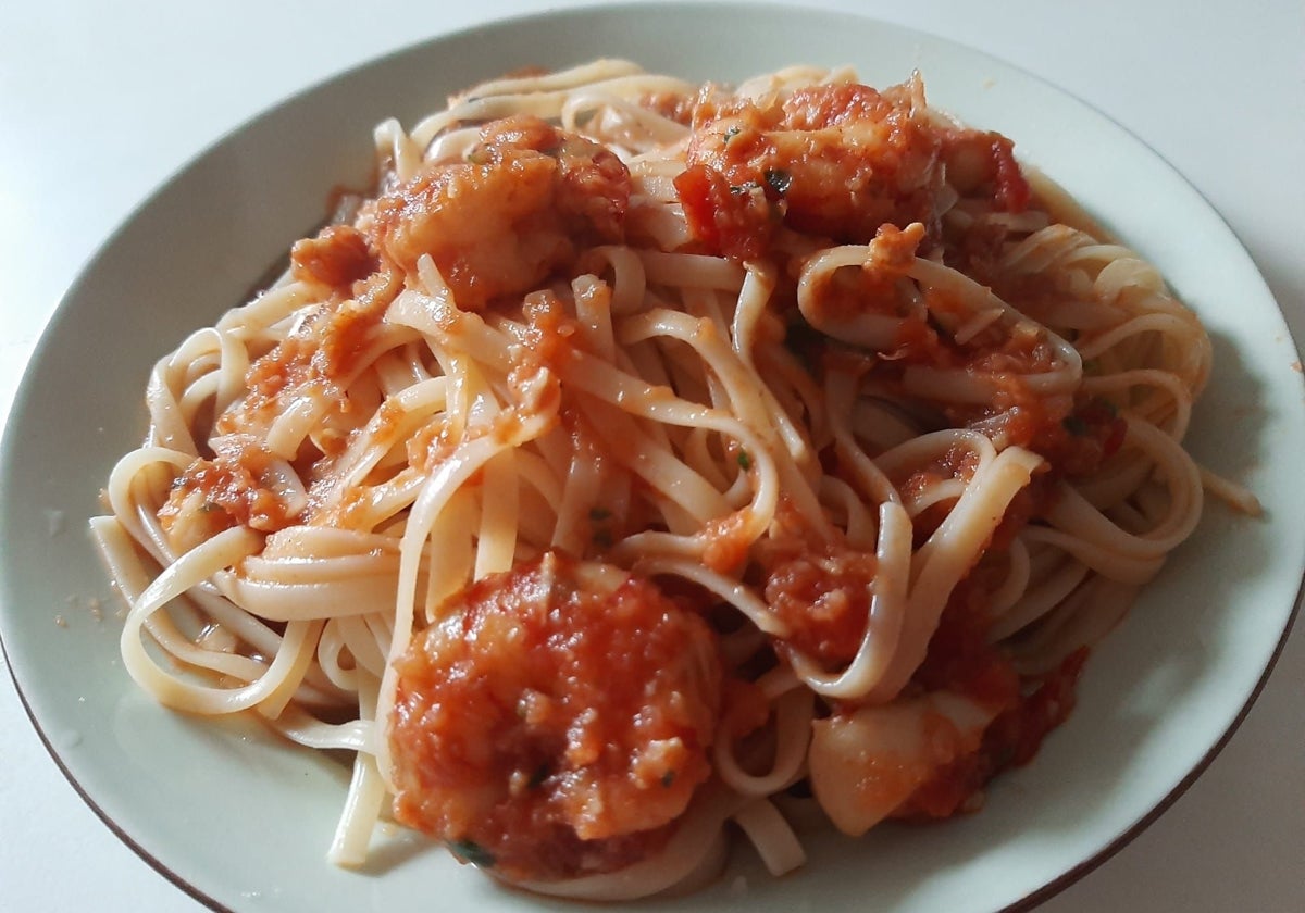 Tallarines con marisco a la marinera