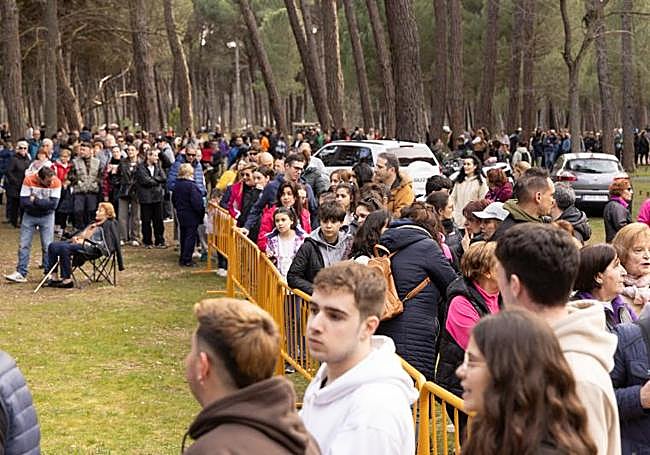 Decenas de personas esperan su ración de tortilla del Día de la Vieja.