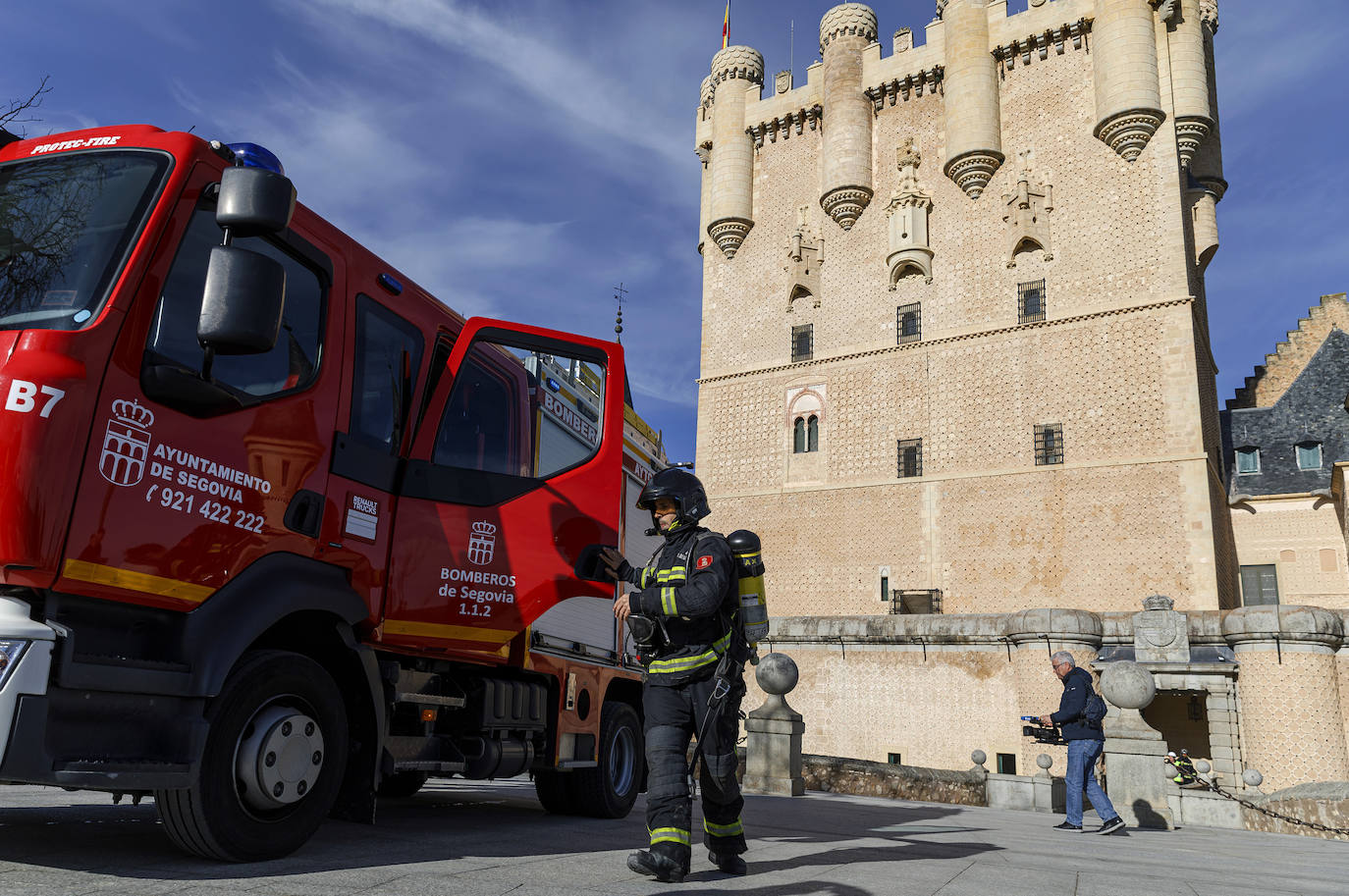 El incendio simulado en el Alcázar