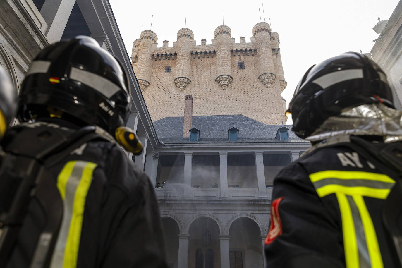 El incendio simulado en el Alcázar