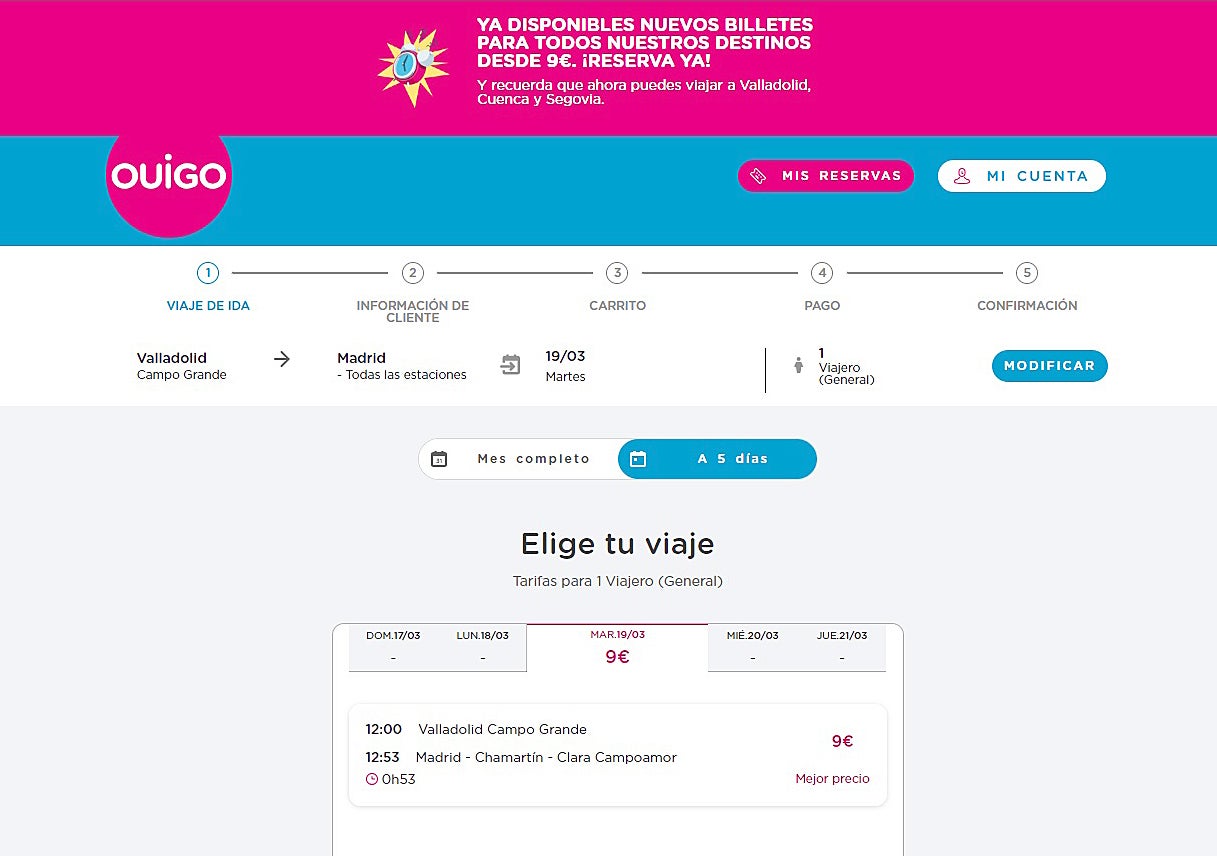 La página web permitía la compra de billetes pese a ser un viaje restringido a las autoridades.