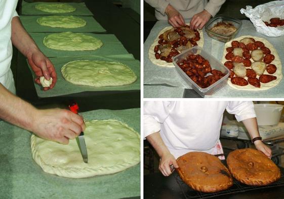 Proceso de preparación del hornazo, típico en Íscar durante Semana Santa.