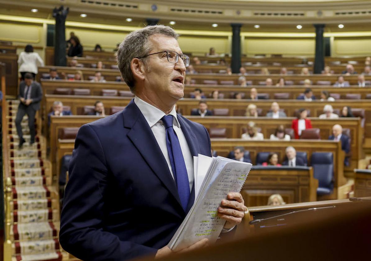 El presidente del PP, Alberto Núñez Feijóo, en el Congreso.