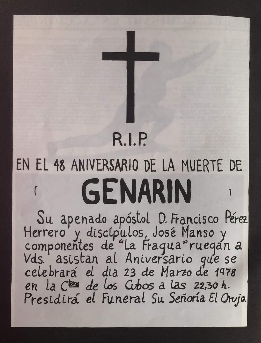 Esquela simbólica del 48 aniversario de Genarín, en 1978.