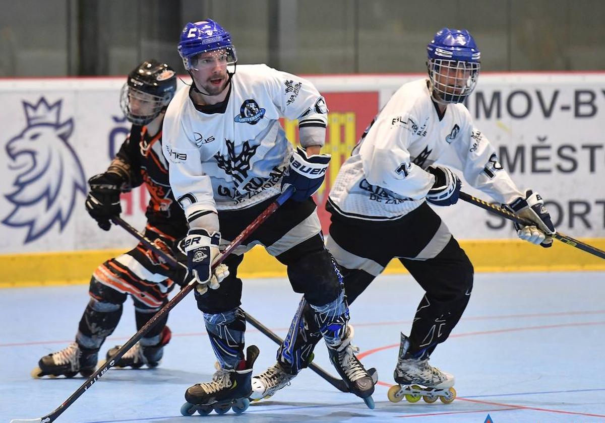 Dos jugadores del CPLV, en el encuentro ante Asiago.