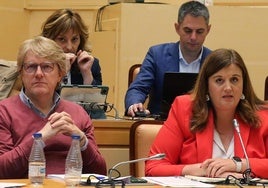 Concejales del PSOE en el último pleno municipal durante una intervención de Clara Martín (derecha).