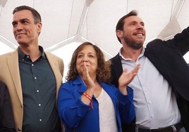 Pedro Sánchez, junto a Luis Tudanca, Iratxe García y Óscar Puente en un mitin en la Cúpula del Milenio de Valladolid.