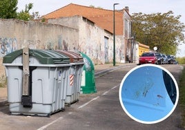 Calle Cañada de Fuente Amarga, donde tuvo lugar la agresión. En el círculo, sangre sobre uno de los coches estacionados en la zona.