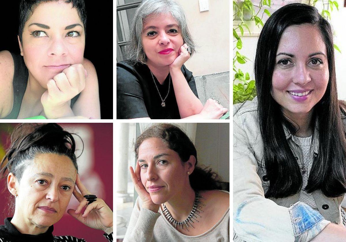 María Fernanda Ampuero, Mariana Enríquez (arriba), Lina Meruane, Guadalupe Nettel (abajo) y Liliana Collanzi a la derecha.