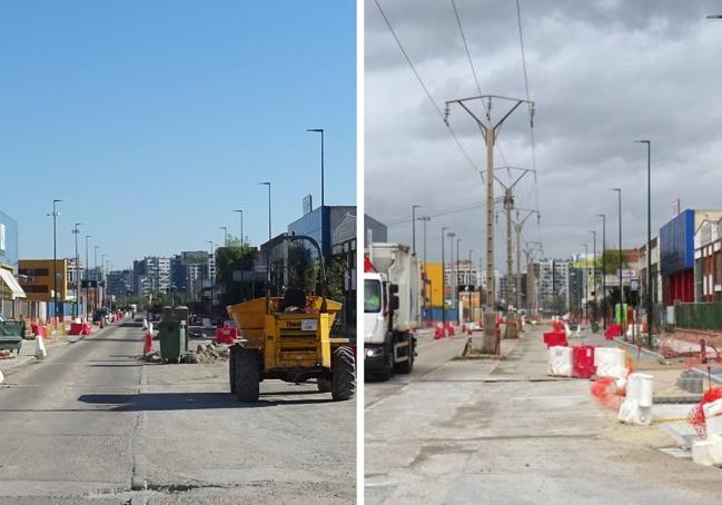 A la izquierda, el tramo medio de la avenida de El Norte de Castilla ya sin las torretas de la luz. A la derecha, el mismo tramo antes de su retirada.