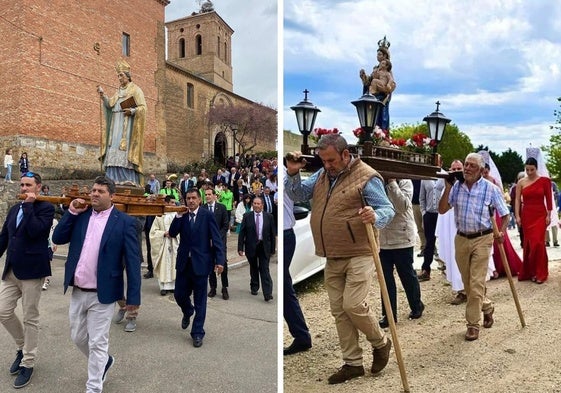 Procesión de San Mamerto en Ceinos (izquierda) y de la Virgen del Patrocinio en Villaesper (derecha).