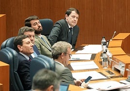 Alfonso Fernández Mañueco, junto a Juan García-Gallardo en el Pleno de este martes.