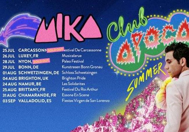 Pantallazo de la página web de Mika con el anuncio de su concierto en Valladolid.