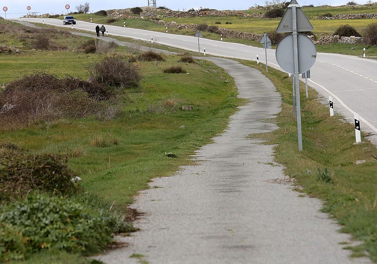 Senda peatonal junto a la carretera de Palazuelos de Eresma.