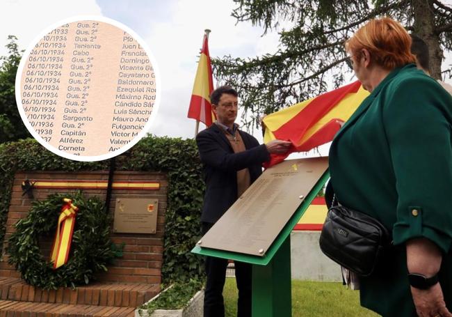 La plaza descubierta la semana pasada en homenaje a los agentes fallecidos en Valladolid y detalle de la fecha y los nombres de los caídos durante la revolución de 1934.