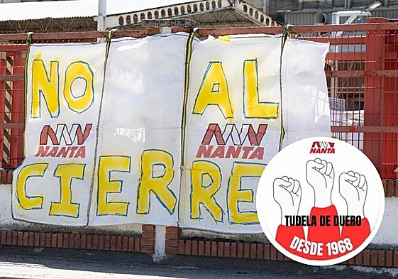 Una pancarta en contra del cierre en la valla de la planta de Nanta en Tudela de Duero.