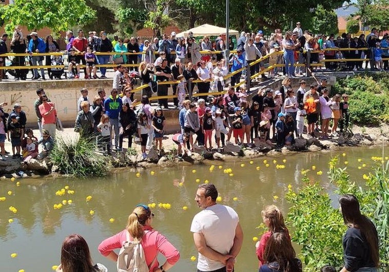 Asistentes a la carrea de patitos de goma en el río Esgueva.