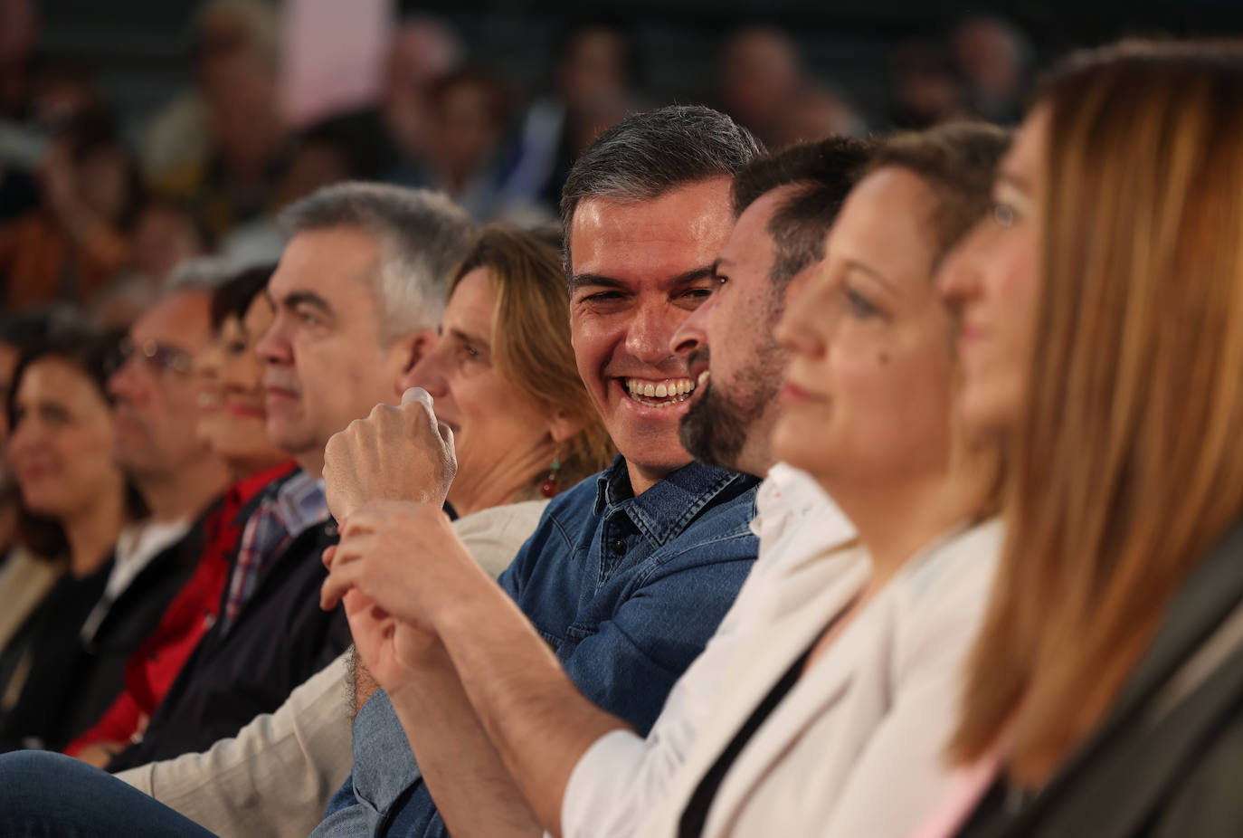 Pedro Sánchez y Óscar Puente en un acto de campaña en Valladolid