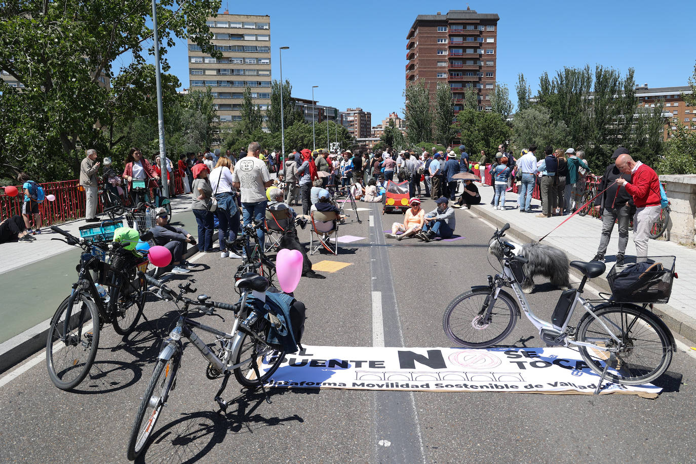 Sentada en el Puente Mayor de Valladolid