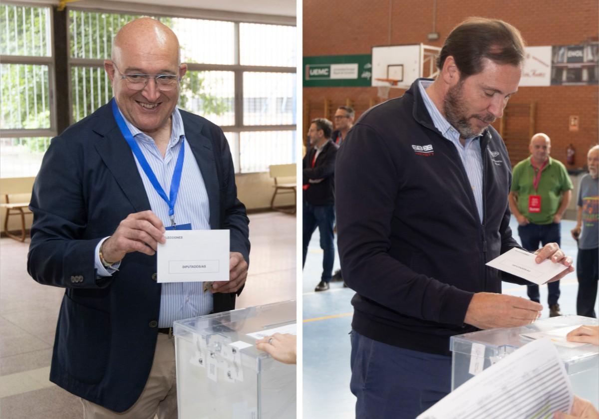 El alcalde Jesús Julio Carnero (PP) y el ministro Óscar Puente (PSOE) depositan su voto este domingo en Valladolid.