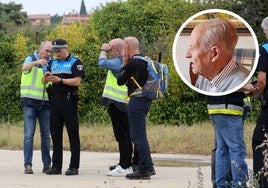 En grande, agentes policiales en el operativo. En pequeño, el desaparecido.