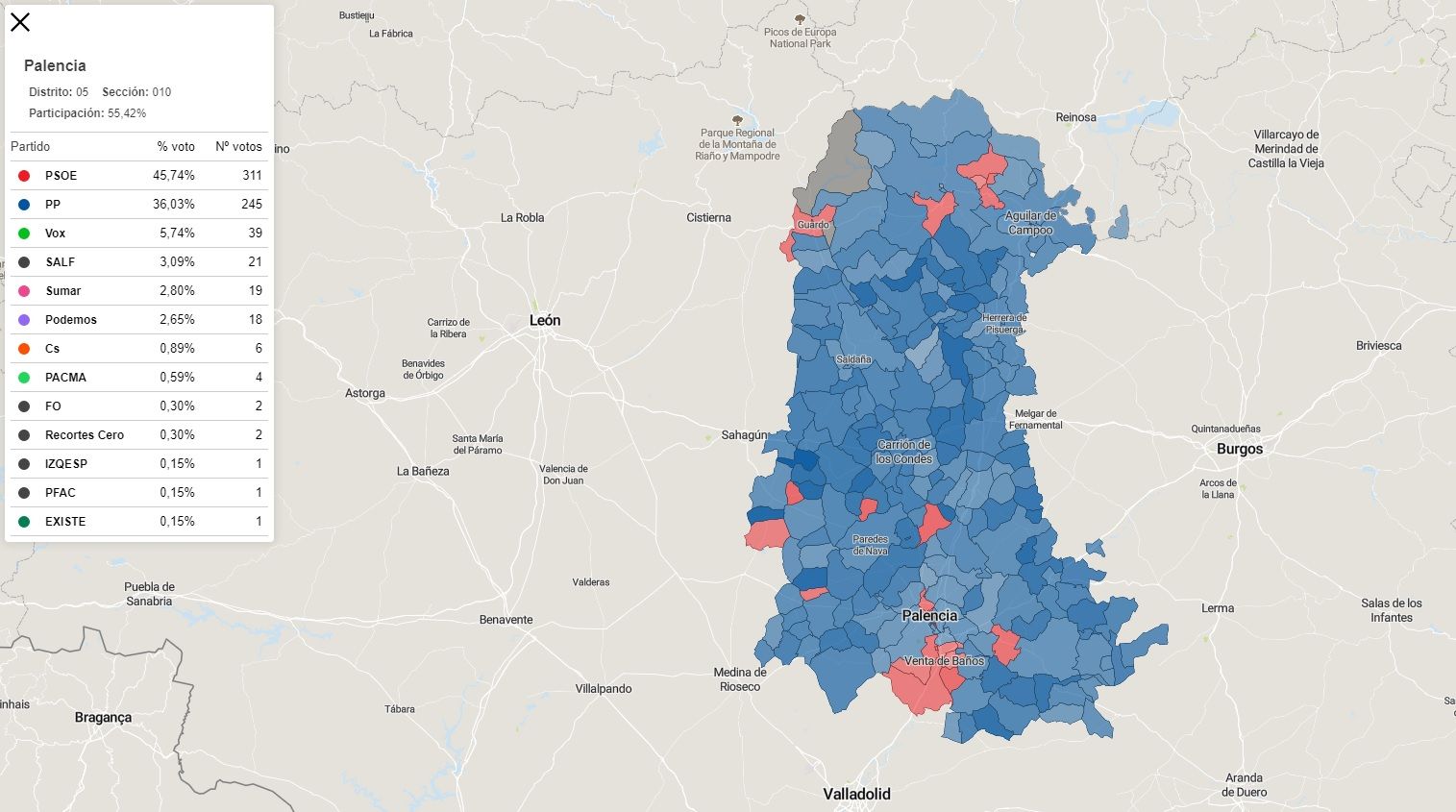 Consulta, calle a calle, a quién han votado los vecinos de los municipios de Palencia