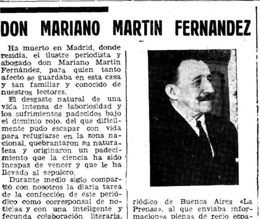 Noticia publicada por El Norte de Castilla el 19 de mayo de 1940.