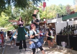 Malabaristas y zancudos en el recorrido por una anterior edición de la Feria Mudéjar de Cuéllar.