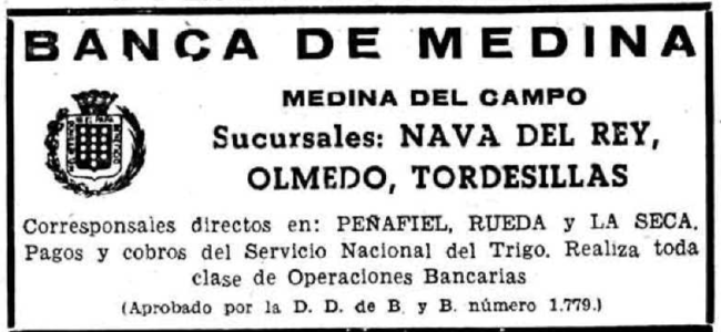 Anuncio del Banco de Valladolid publicado en El Norte de Castilla en 1965.