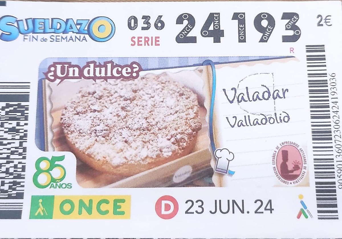 Cupón del Sueldazo de la ONCE con la imagen del dulce de la provincia.