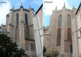 Ábside y vidrieras de San Pablo antes y después de la restauración