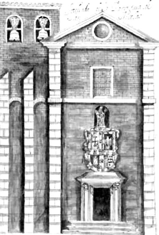 Dibujo de la fachada de la iglesia de San Nicolás realizado por Ventura Pérez en 1738.