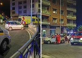 Imágenes del coche siniestrado en la plaza de España este viernes por la noche.