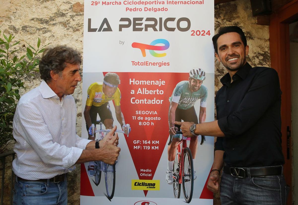 Pedro Delgado y Alberto Contador, durante la presentación de la marcha de este año.