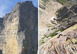 Germán de la Puente, durante el ascenso al Curavacas por la nueva vía de la placa amarilla.