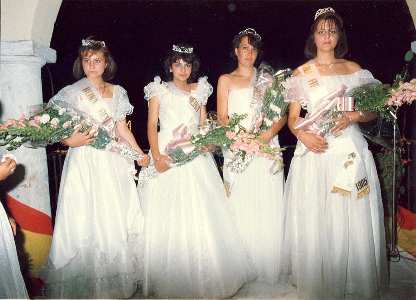 Macarena Muñoz, Bibi García, Marisa Herrero y Mari Carmen Estebanreinas de las fiestas 1985.