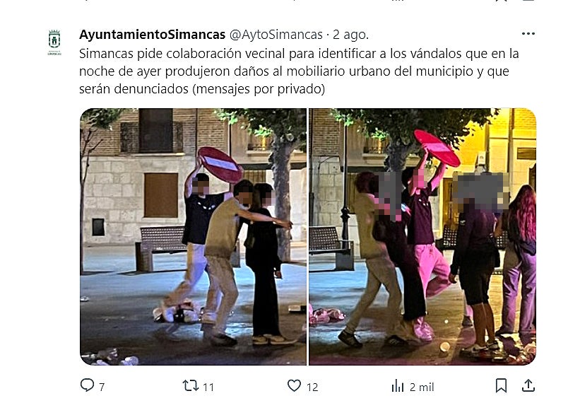 Mensaje publicado por el Ayuntamiento de Simancas.