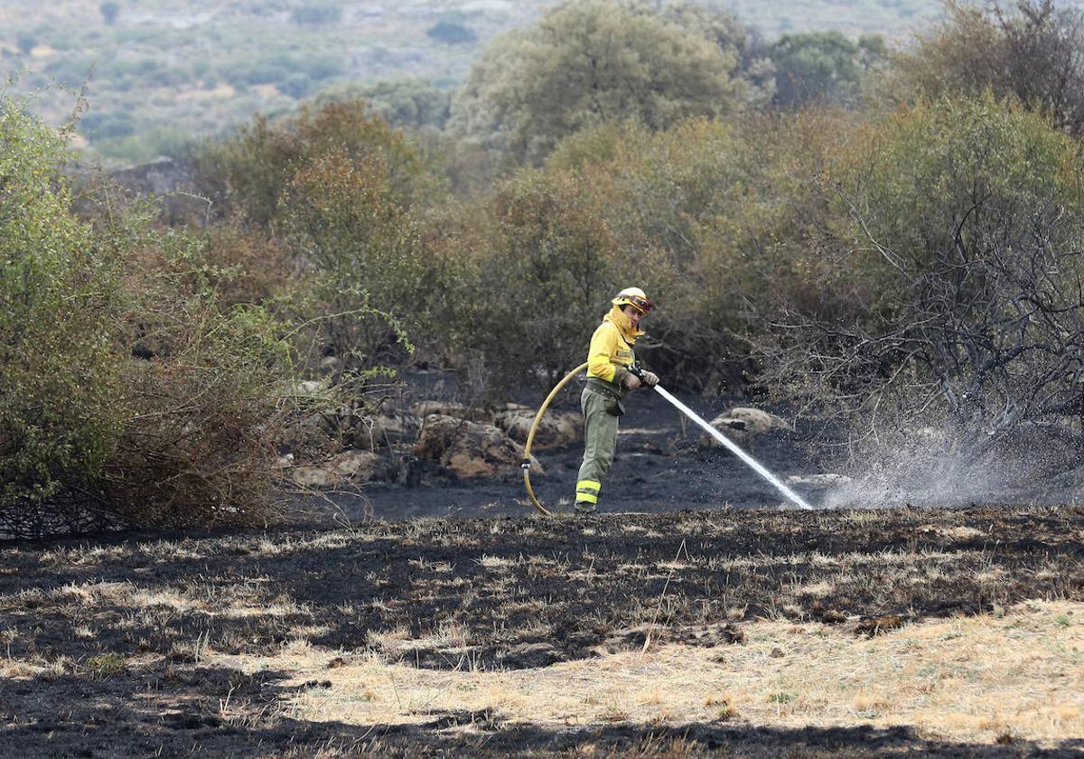 El control del incendio de Navas de San Antonio, en imágenes